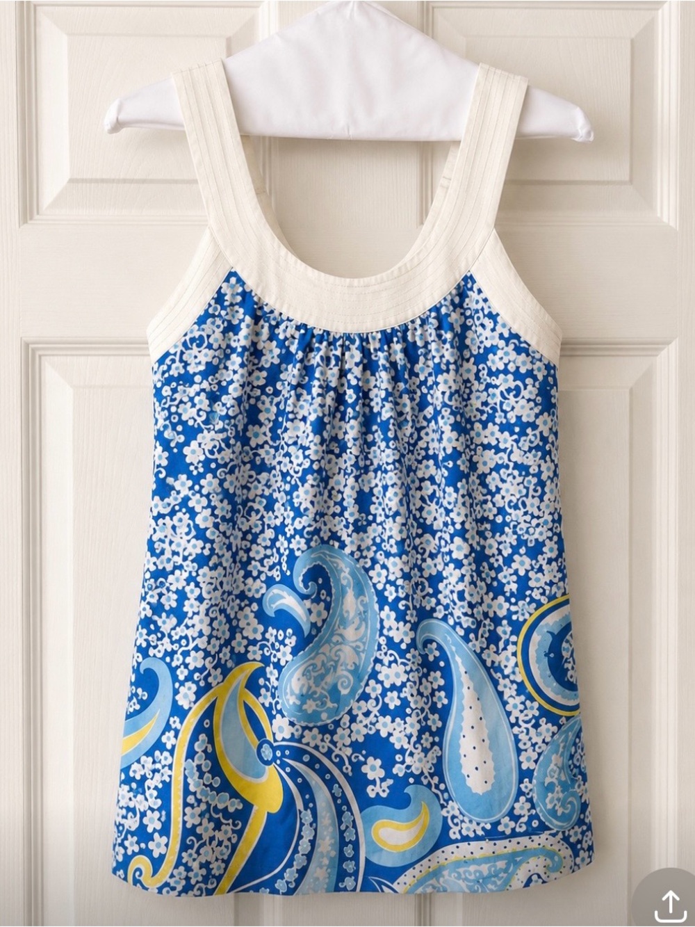 Vintage Lilly Pulitzer Blue and Cream Paisley Floral Top